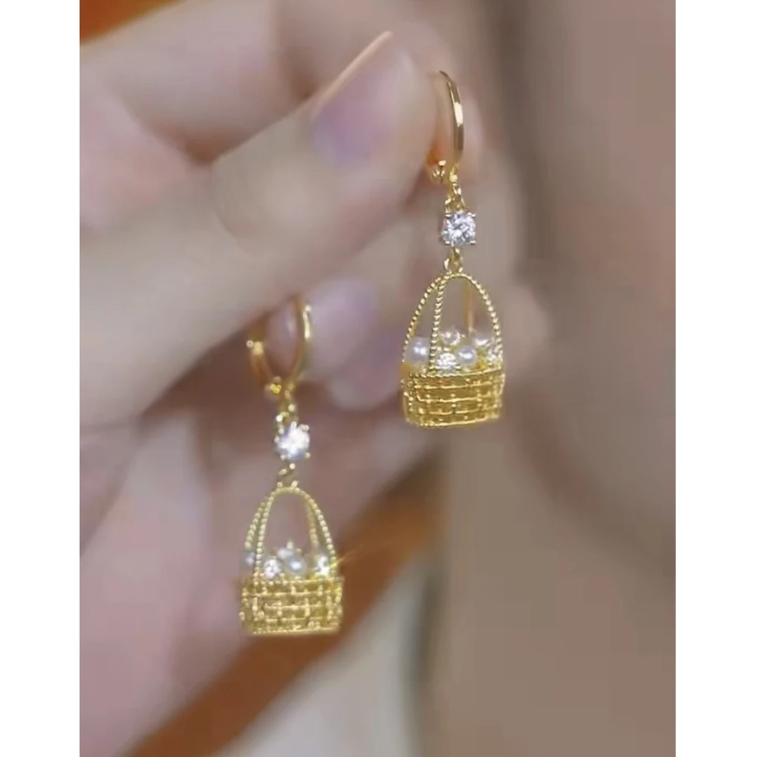 铜合金耳饰 新款轻奢【提篮】精致时尚洋气百搭耳环0433