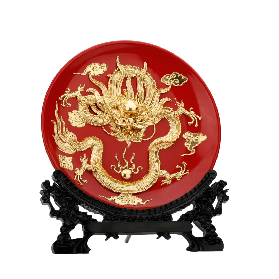 漆线雕祥龙盘非遗中国风古典传承礼品大漆工艺手工制作送礼珍藏品