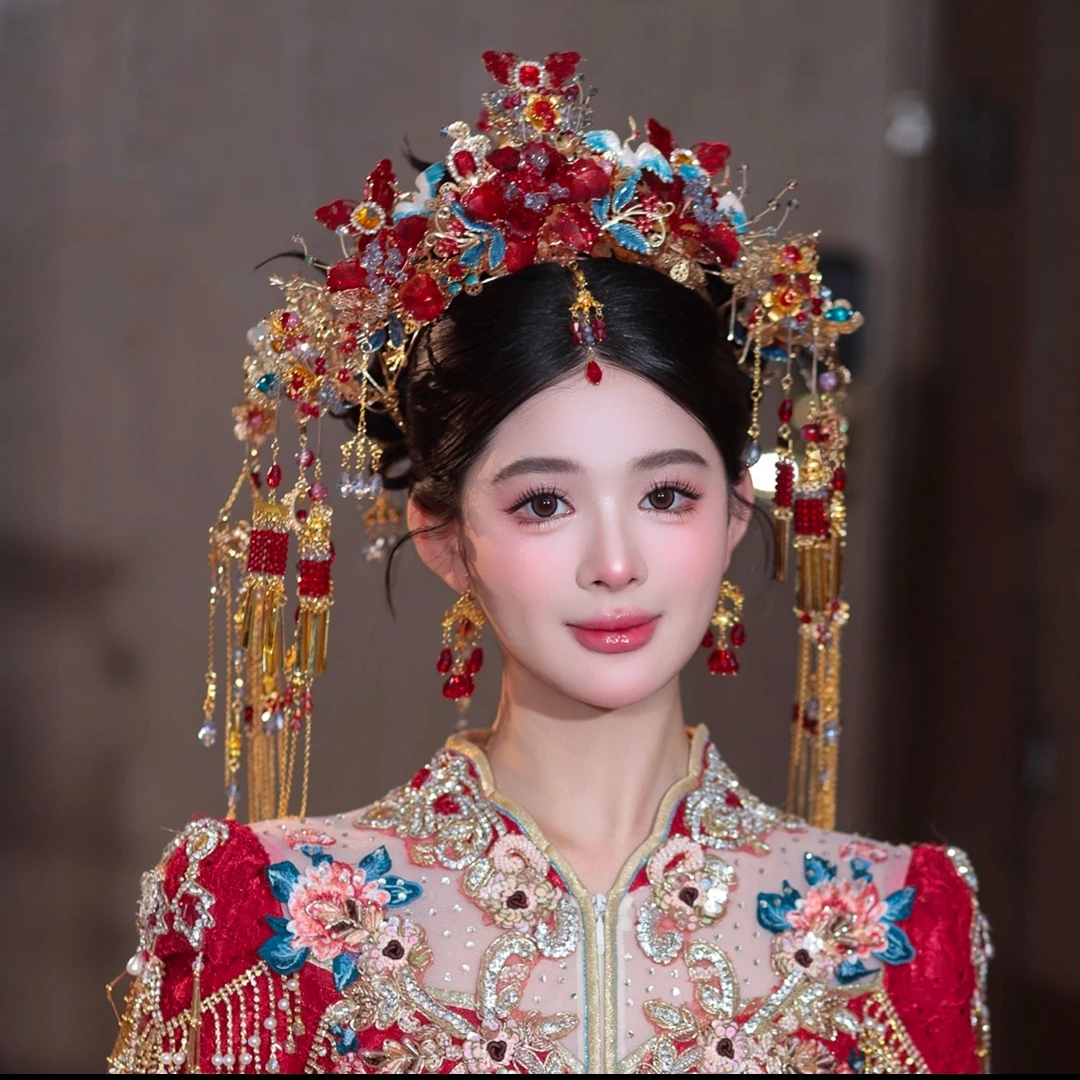 Z8349复古红色金色新娘结婚大方婚礼奢华大气新娘头饰