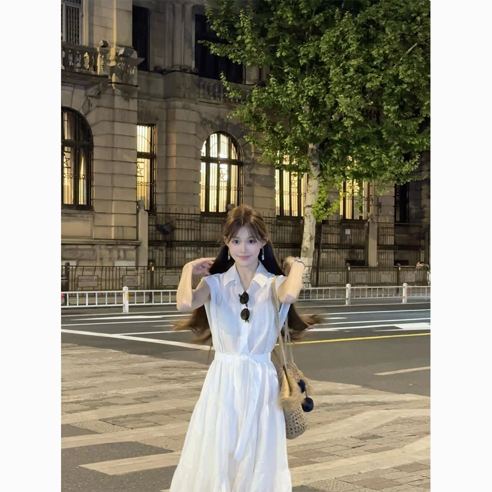 小众女装2025通勤风夏季新款法式无袖连衣裙收腰显瘦设计感长裙子