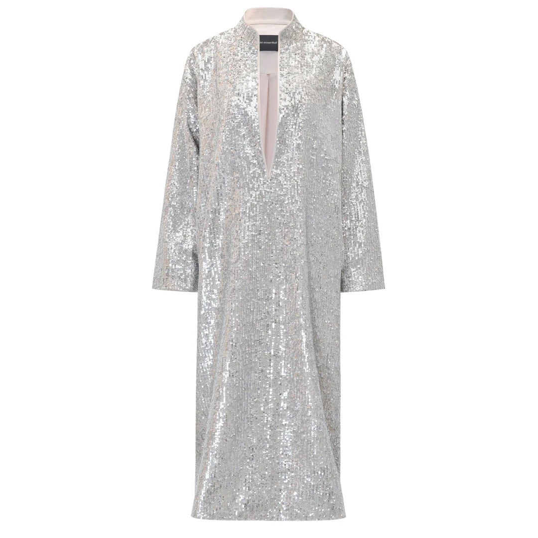 Messential L251波粼绣布宽松立领连衣裙