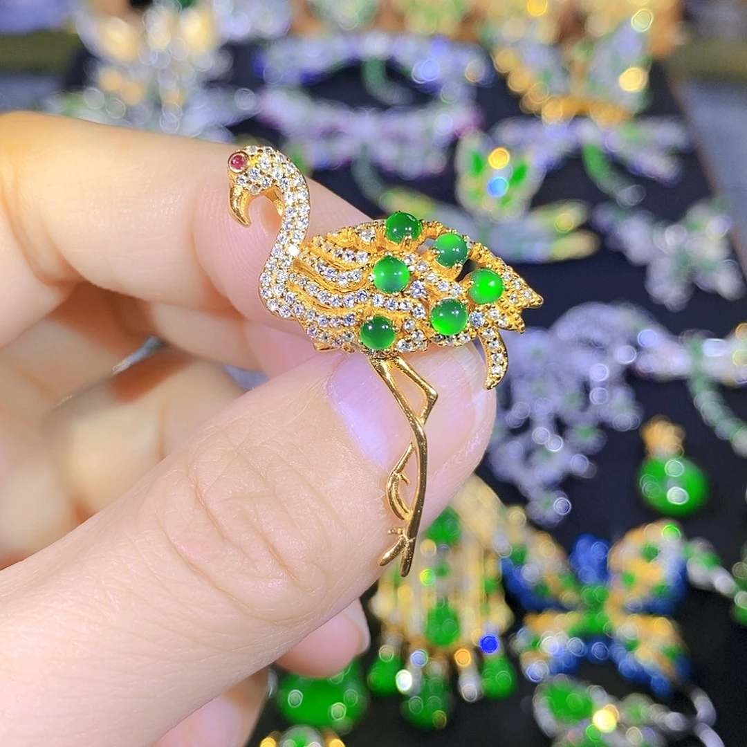 吊坠(不含链)银S925镶嵌翡翠