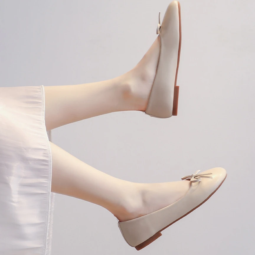 G227新款豆豆单鞋女春秋平底休闲软面奶奶软底舒适百搭温柔女鞋