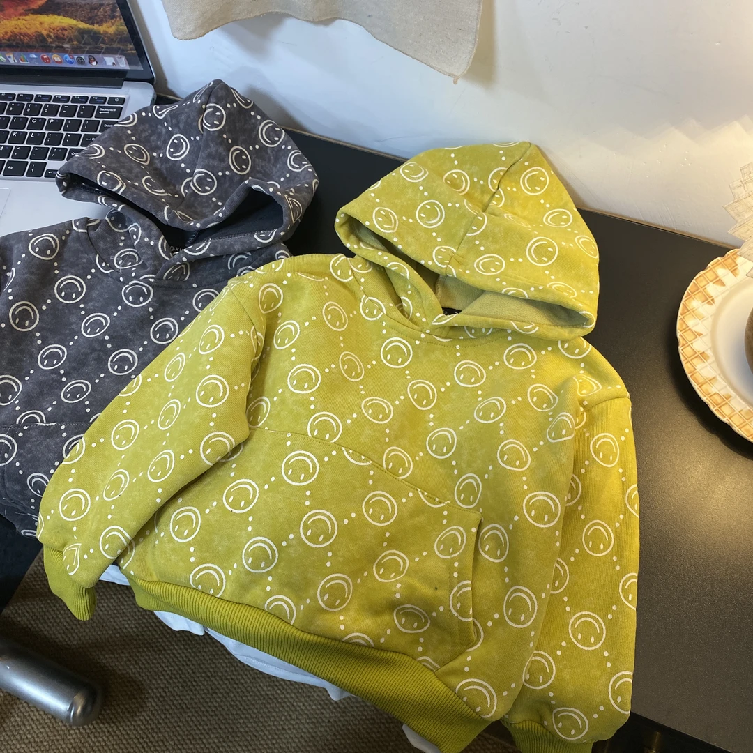 2344时尚潮流洋气百搭秋冬款男女童加绒连帽卫衣