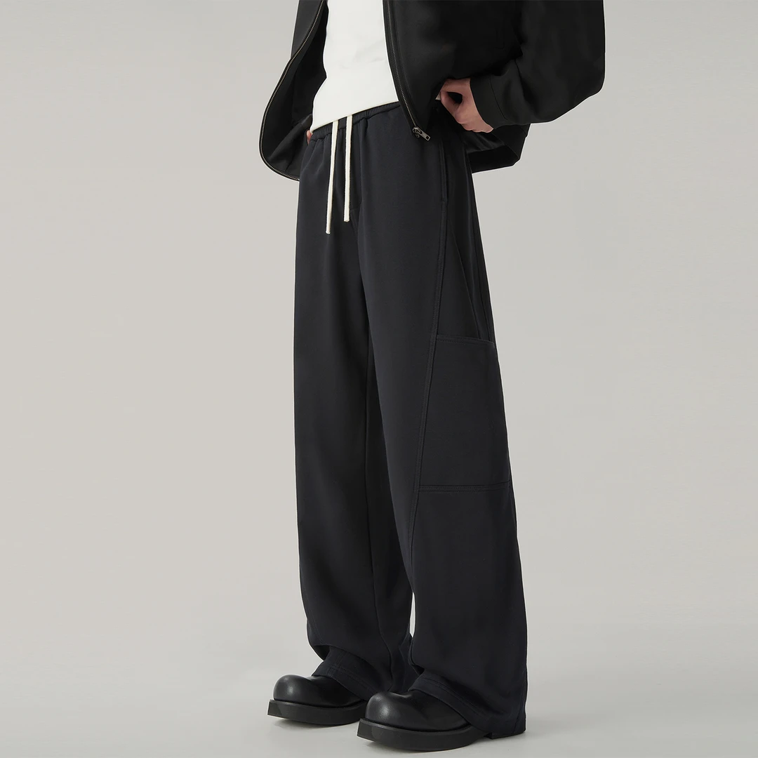 秋季新款垂感卫裤男美式潮牌直筒大码休闲裤黑色阔腿拖地长裤子潮