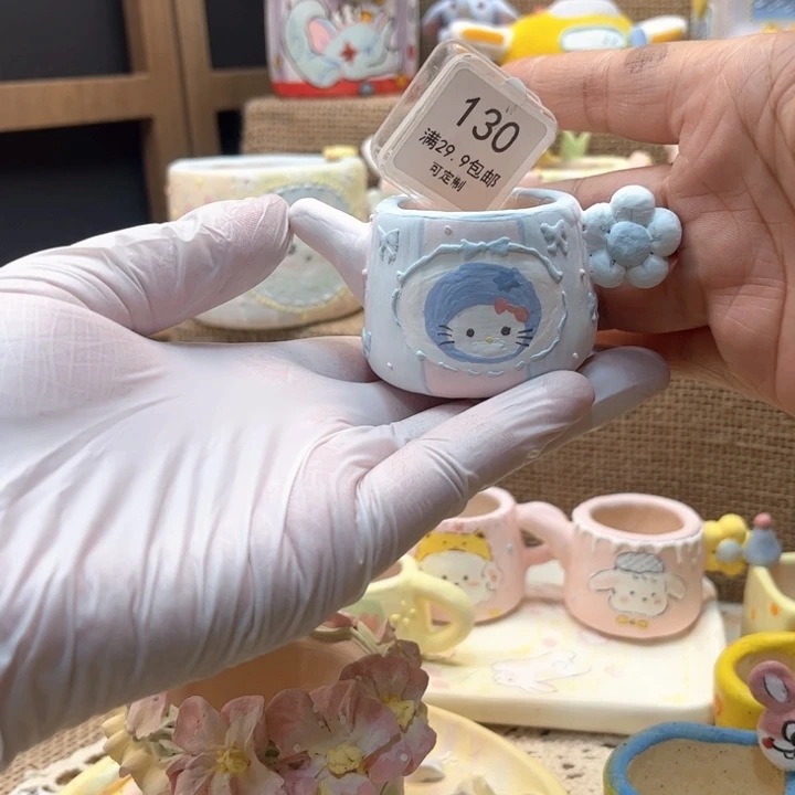 130茶壶花盆手绘