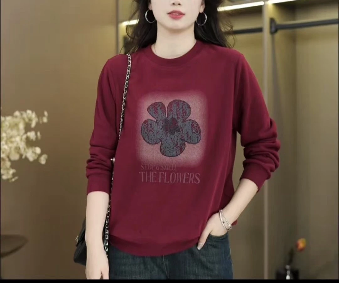 2452太阳花圆领春款薄卫衣春季新款时尚百搭气质显瘦洋气减龄上衣