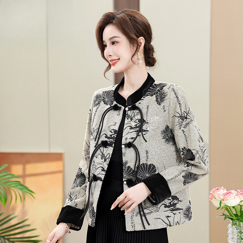 罗蒙中老年妈妈女短款国风外套休闲舒适洋气中老年春秋减龄上衣