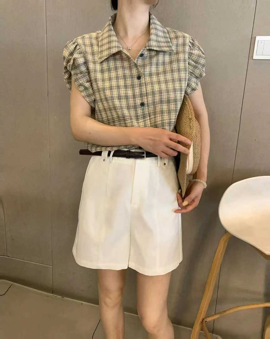 【5088】依#翻领无袖上衣+短裤【套装】