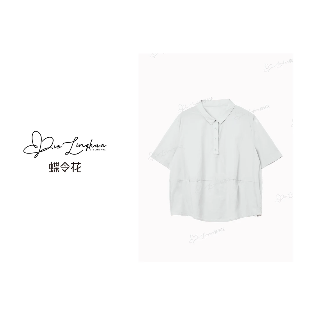 蝶令花夏季薄款简约清新柔和舒适随性文艺休闲宽松短袖T恤6146