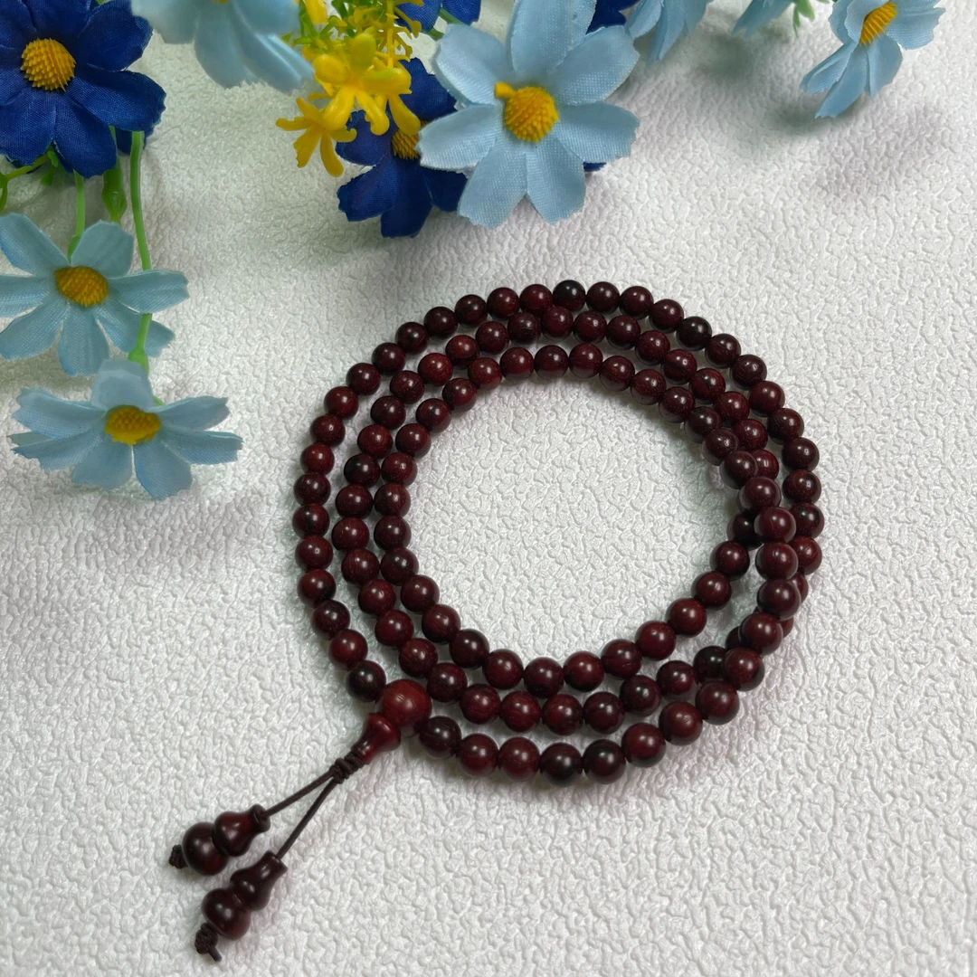 印度小叶紫檀0.6*108颗无胶无蜡高油密