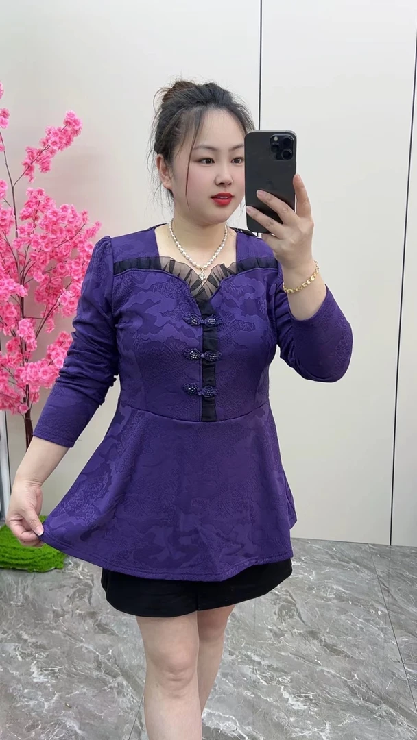 国风女2025春季新款气质收腰显瘦大码女装减龄时尚拼接遮肉衬衫