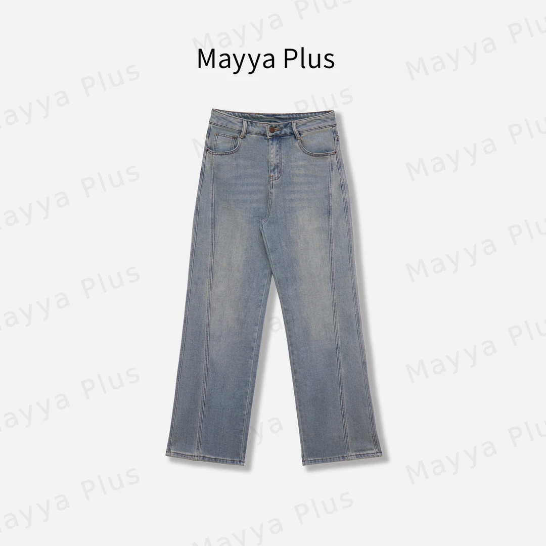 【线雕丹宁】Mayya Plus麦芽定制休闲牛仔裤时尚显瘦直筒裤32518193