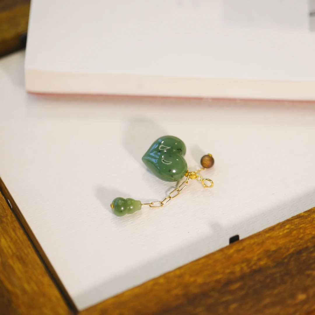 麦麦【听晚】天然和田玉碧玉爱心+18K 吊坠 葫芦 多样性发一