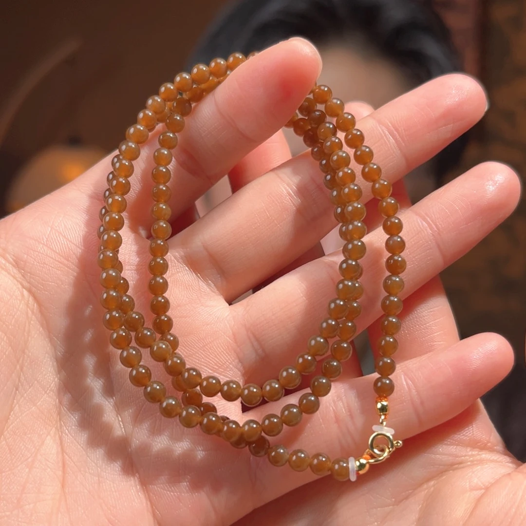 颈饰银S925镶嵌和田玉新疆且末老红糖4mm420