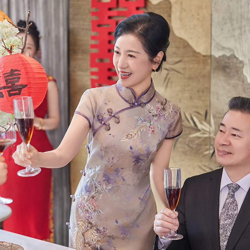 蕾蒂若新高端喜婆婆婚宴礼服夏装装高级夏季新晚宴旗袍1327