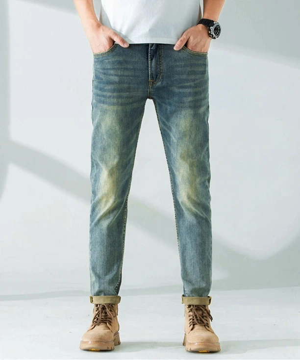 【潮品时尚】2025潮流新款1003重工刺绣翡翠绿百搭弹力牛仔裤男