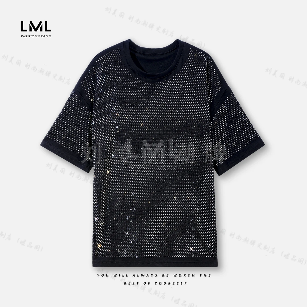 现货丽丽家  2994满身烫钻时尚宽松百搭短袖T恤