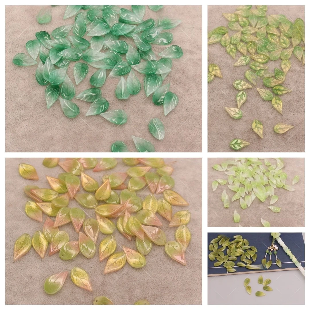 竹叶黄绿戚琉璃树叶diy古风发簪花瓣装饰叶子发夹材料