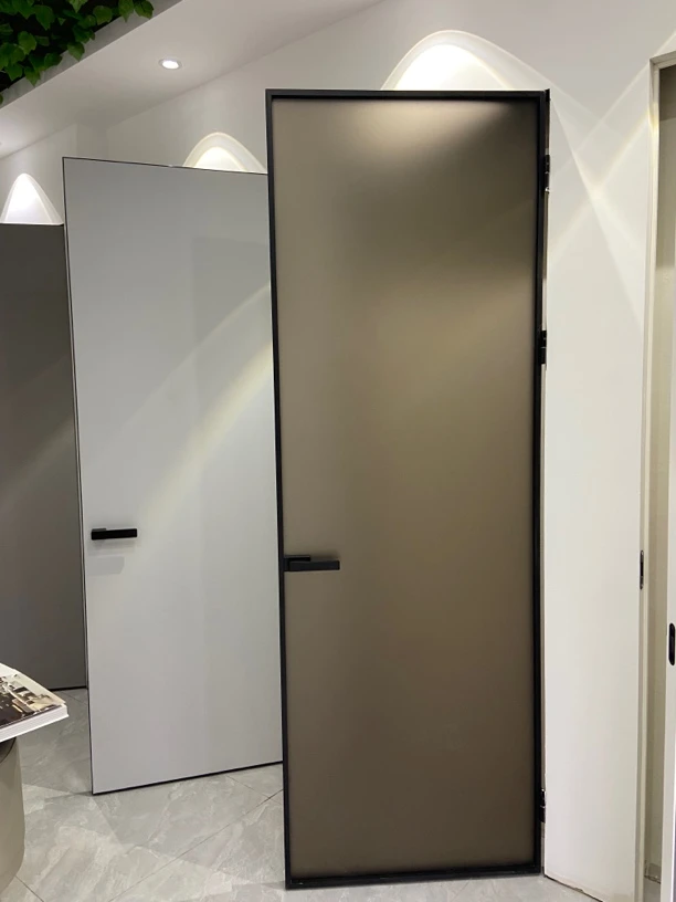 极简隐形55外平内开双面油砂玻璃门