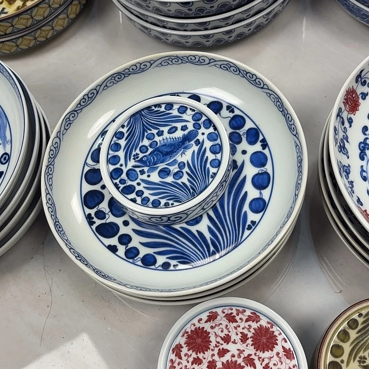 太***室瓷片青花鱼藻胡乘➕杯垫景德镇