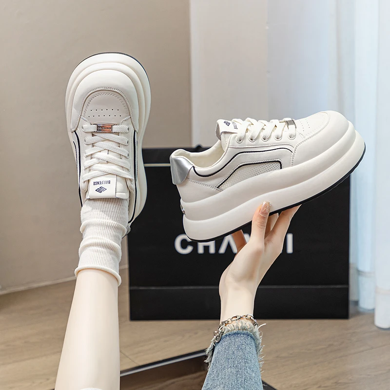 【欧货新品】 真皮百搭厚底小白鞋女2025新款软底休闲鞋网鞋透气