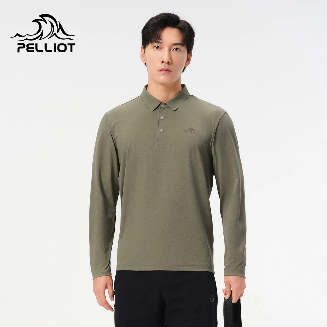 伯希和户外速干T恤男士吸汗透气长袖翻领polo衫运动弹力休闲上衣