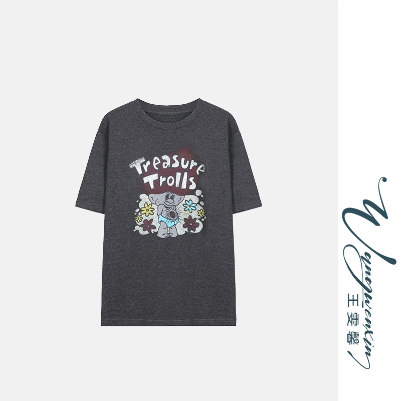 【王雯馨】“hi 朋友”字母印花 慵懒调性 轻薄柔软 舒适显瘦百搭T恤