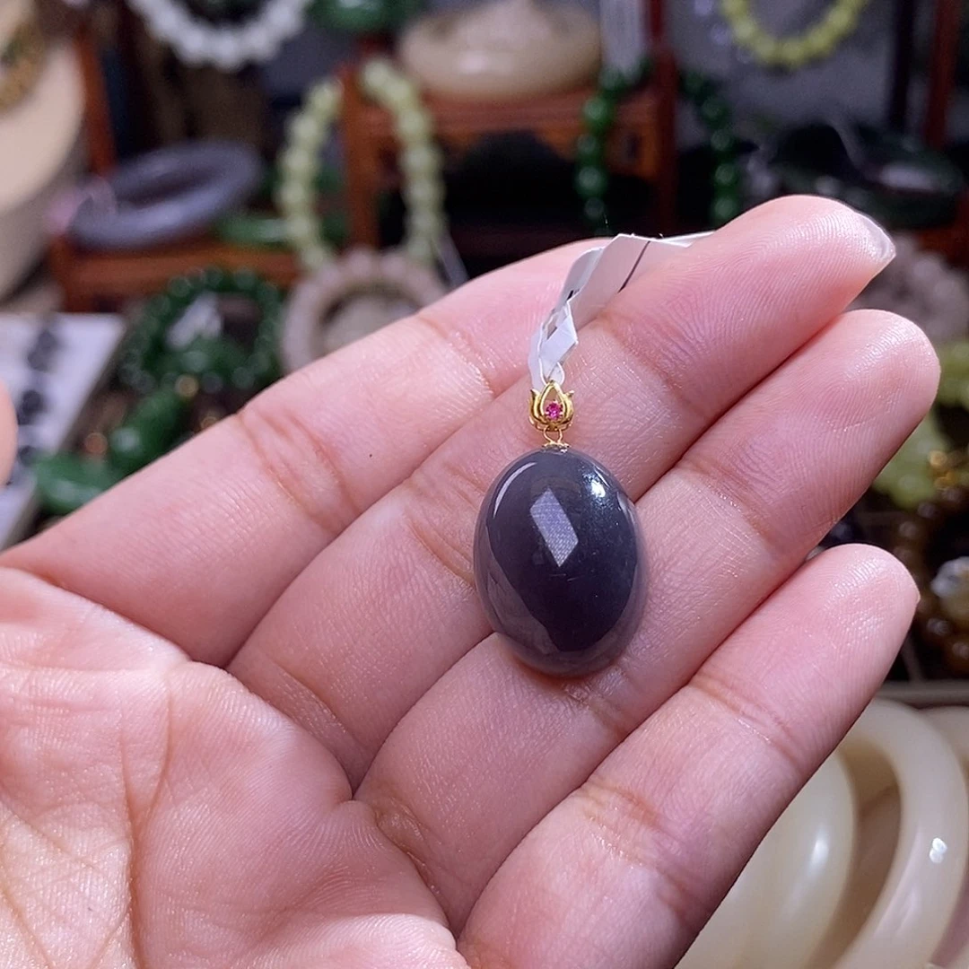 和田玉烟紫帝王紫金镶蛋面未镶嵌