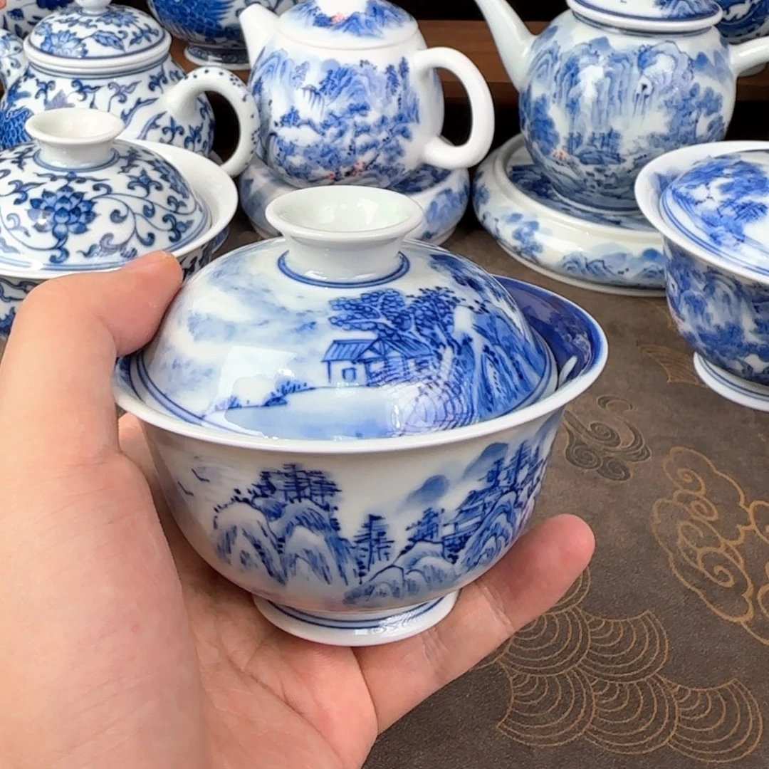 景德镇手绘夜景盖碗