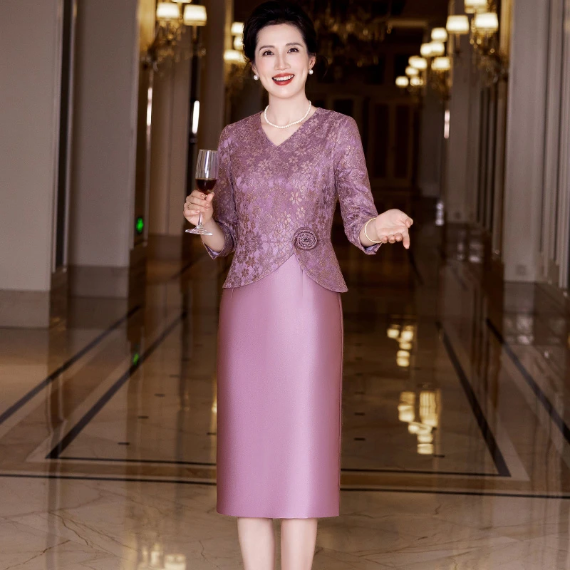 6866高贵优雅气质喜婆婆婚宴装新款高端结婚妈妈假两件旗袍礼服裙