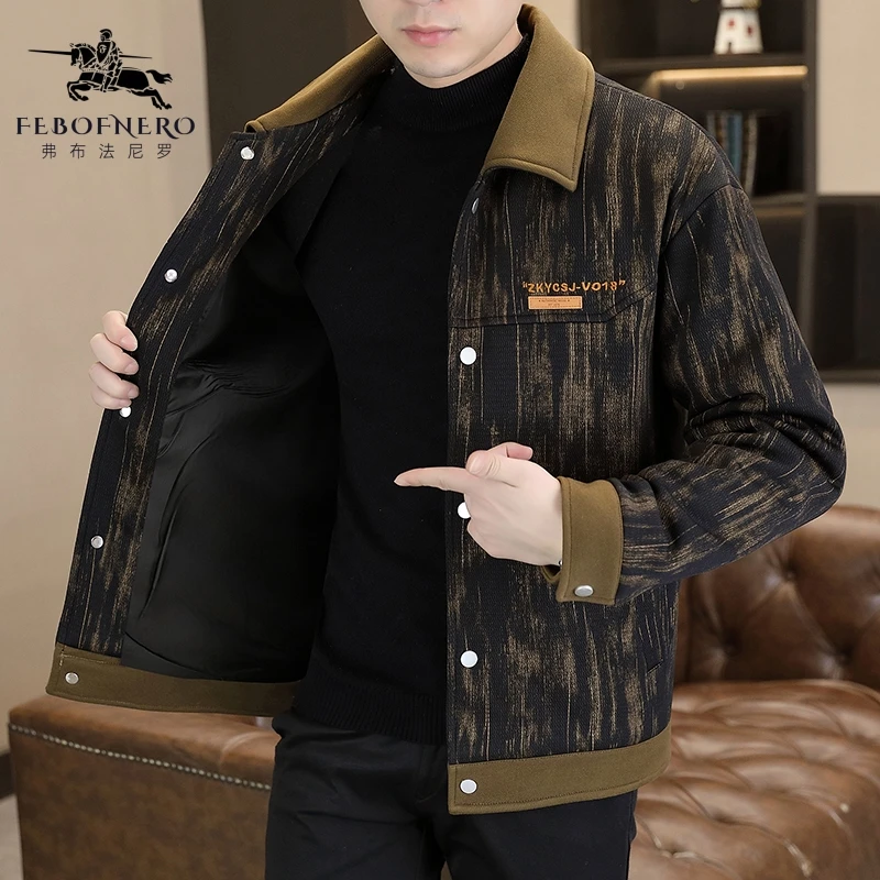 潮牌高级感翻领夹克男士秋冬季新款韩版休闲外套青年时尚百搭上衣