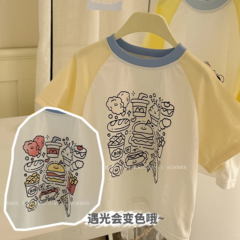 现货【大小卷】儿童夏季新品童装卡通插肩袖变光T-26736