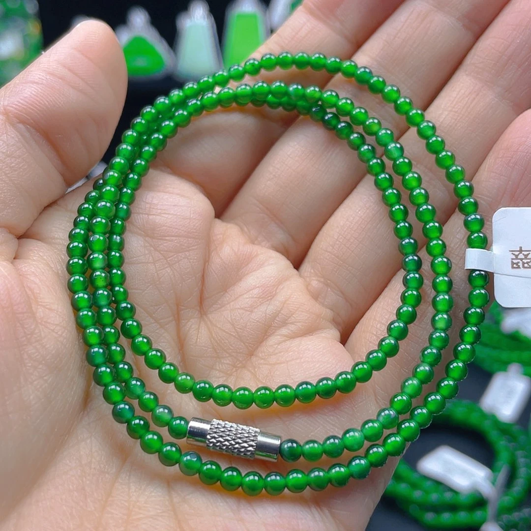 翡翠颈饰未镶嵌天然A货翡翠辣绿3