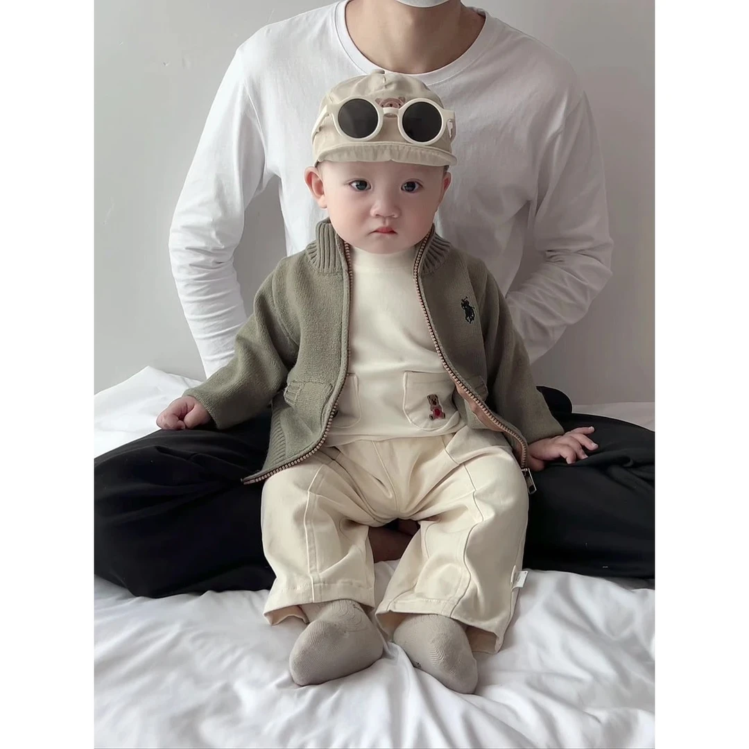 男童秋冬季帅气套装潮时髦新款婴儿针织开衫休闲裤分体两件套