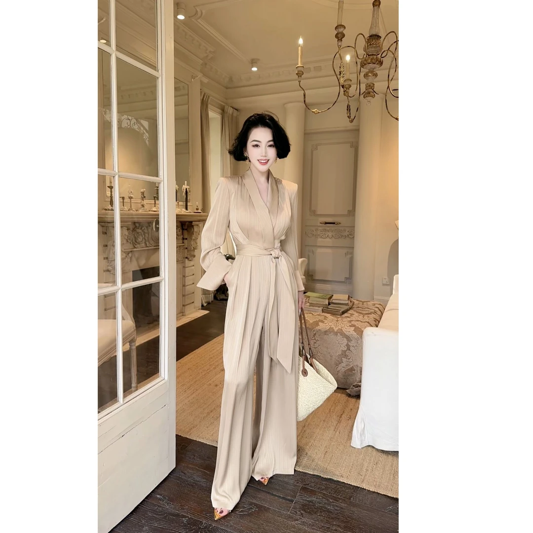 LYXJ【弗拉戈假日】高级定制立体剪裁连体裤设计气质高级感11910