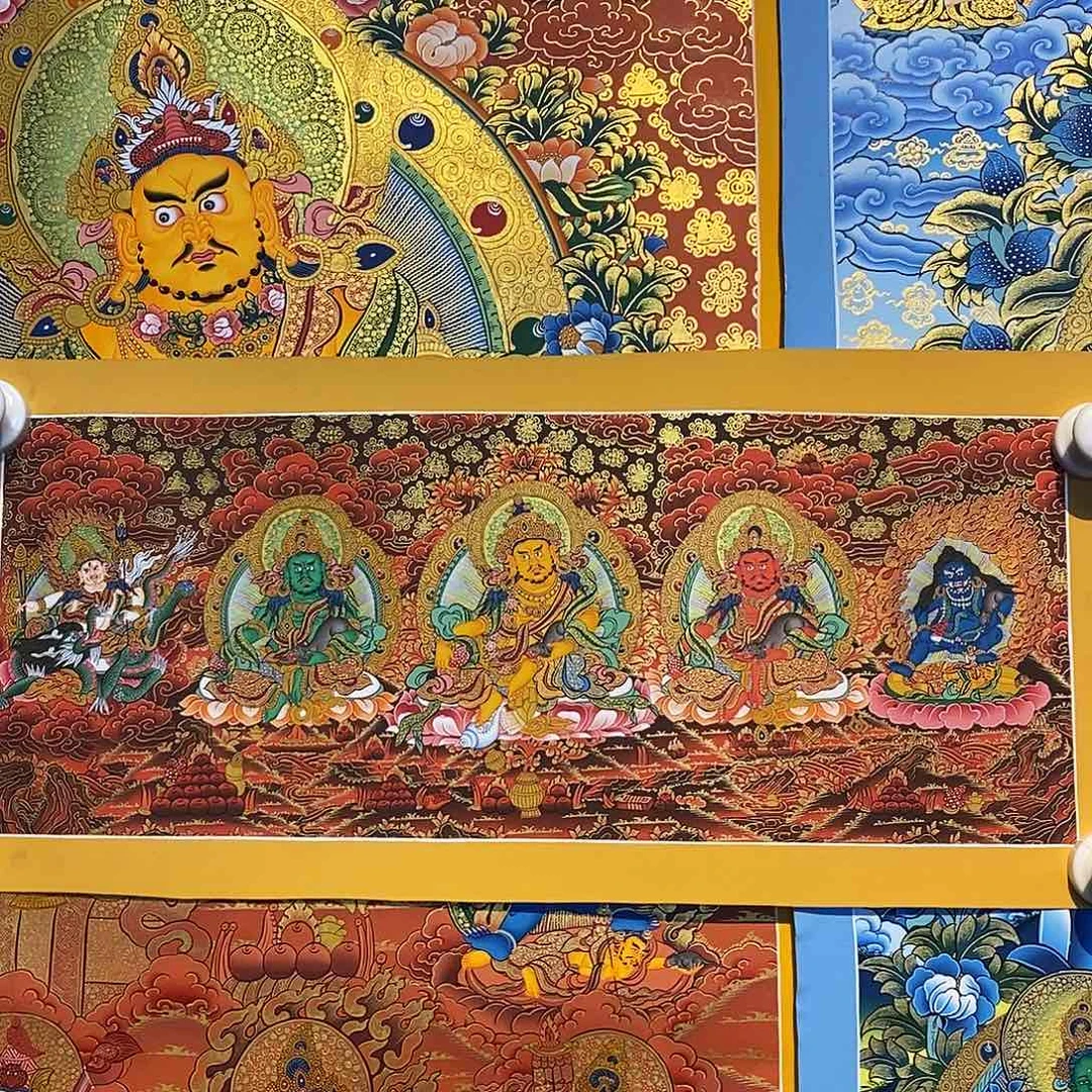 卷轴画戒纯手绘五路财财唐卡50*20尺