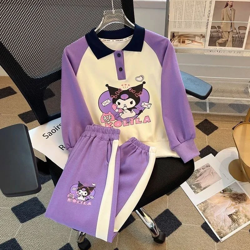 女童库洛米插肩袖卫衣套装春款洋气儿童卡通Polo领休闲运动两件套