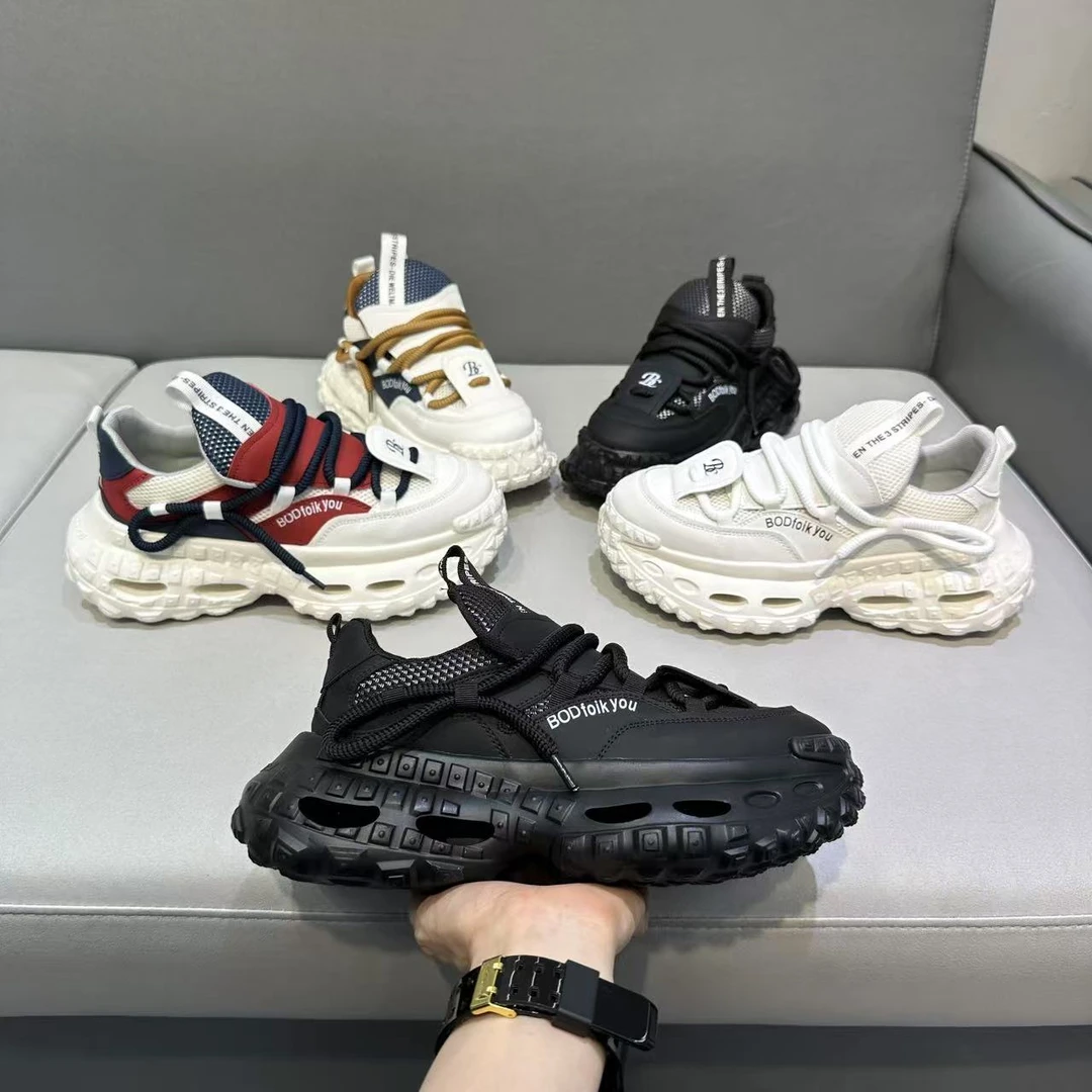 【皮鞋码】2025春季新款皮网厚底撞色舒适款洋气男士时尚休闲潮鞋bc