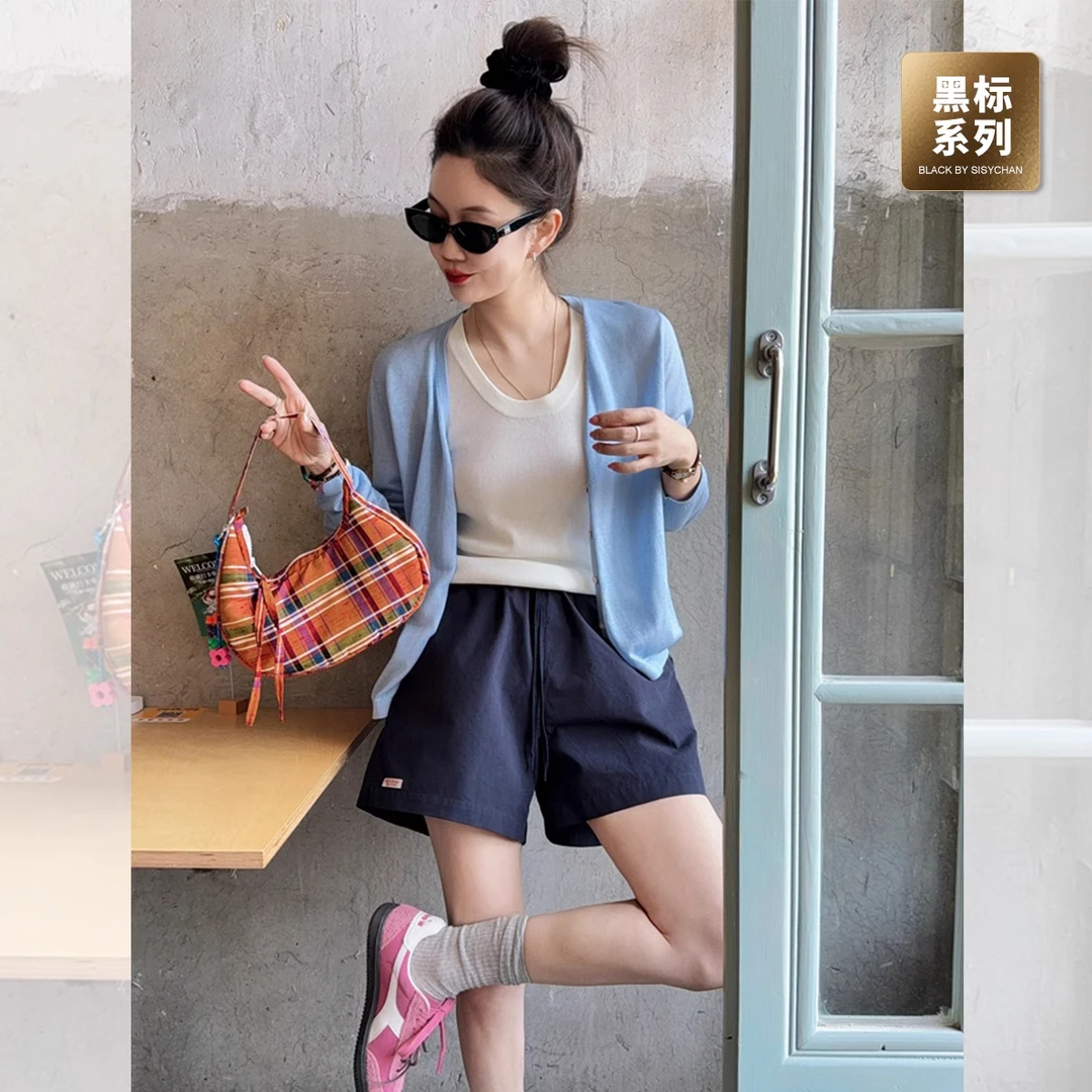 莉贝琳sisy黑标针织开衫V领凉快长袖针织衫S25104SW03