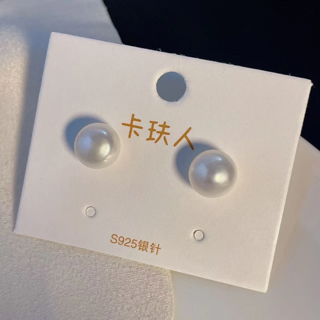 天然淡水珍珠D216#8-9M简约时尚馒头珠耳钉