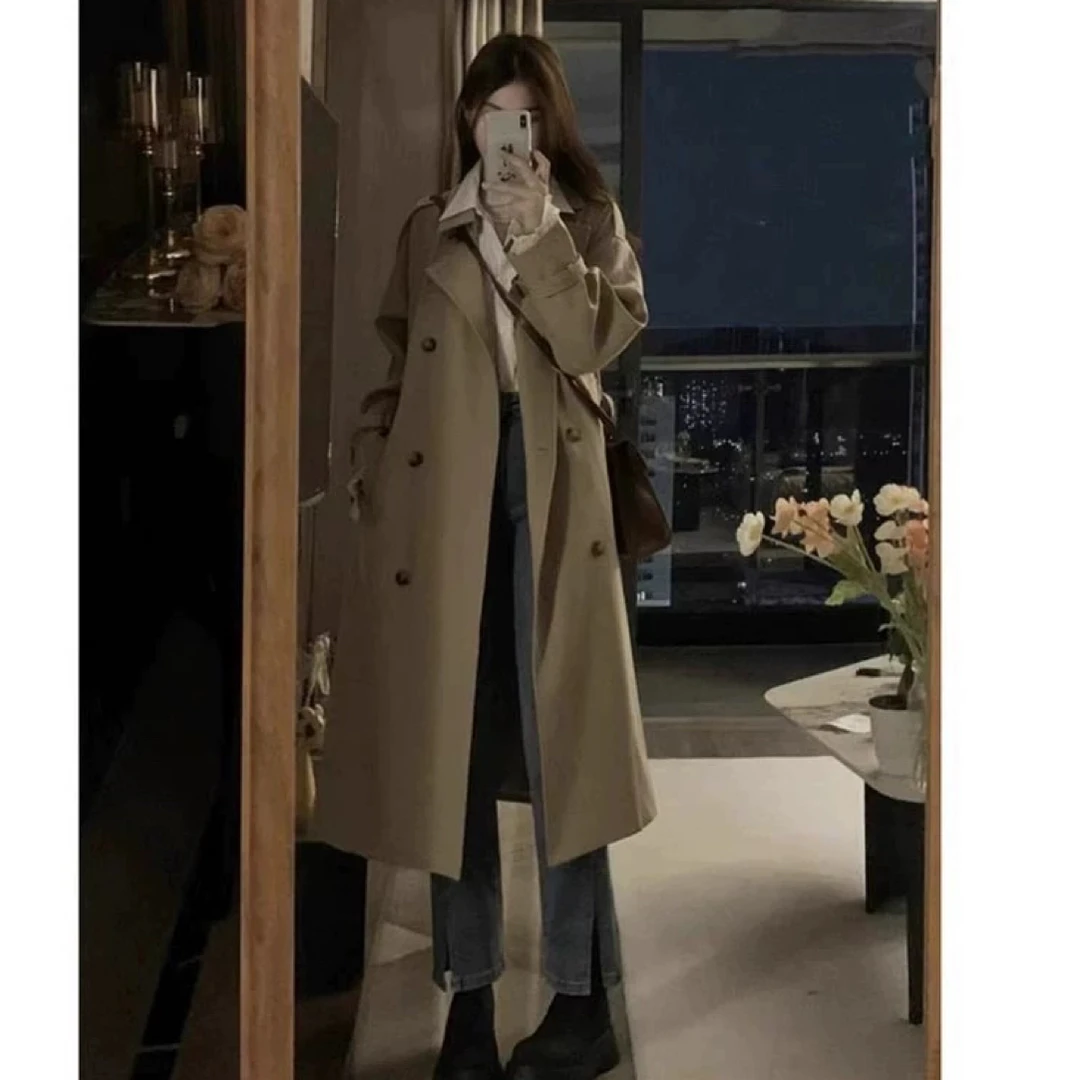 女士中长款英伦风风衣外套秋季流行卡其色小个子适用过膝百搭秋冬