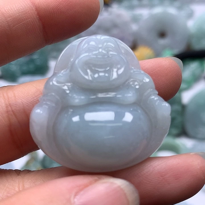 翡翠未镶嵌颈饰笑佛卡厚10