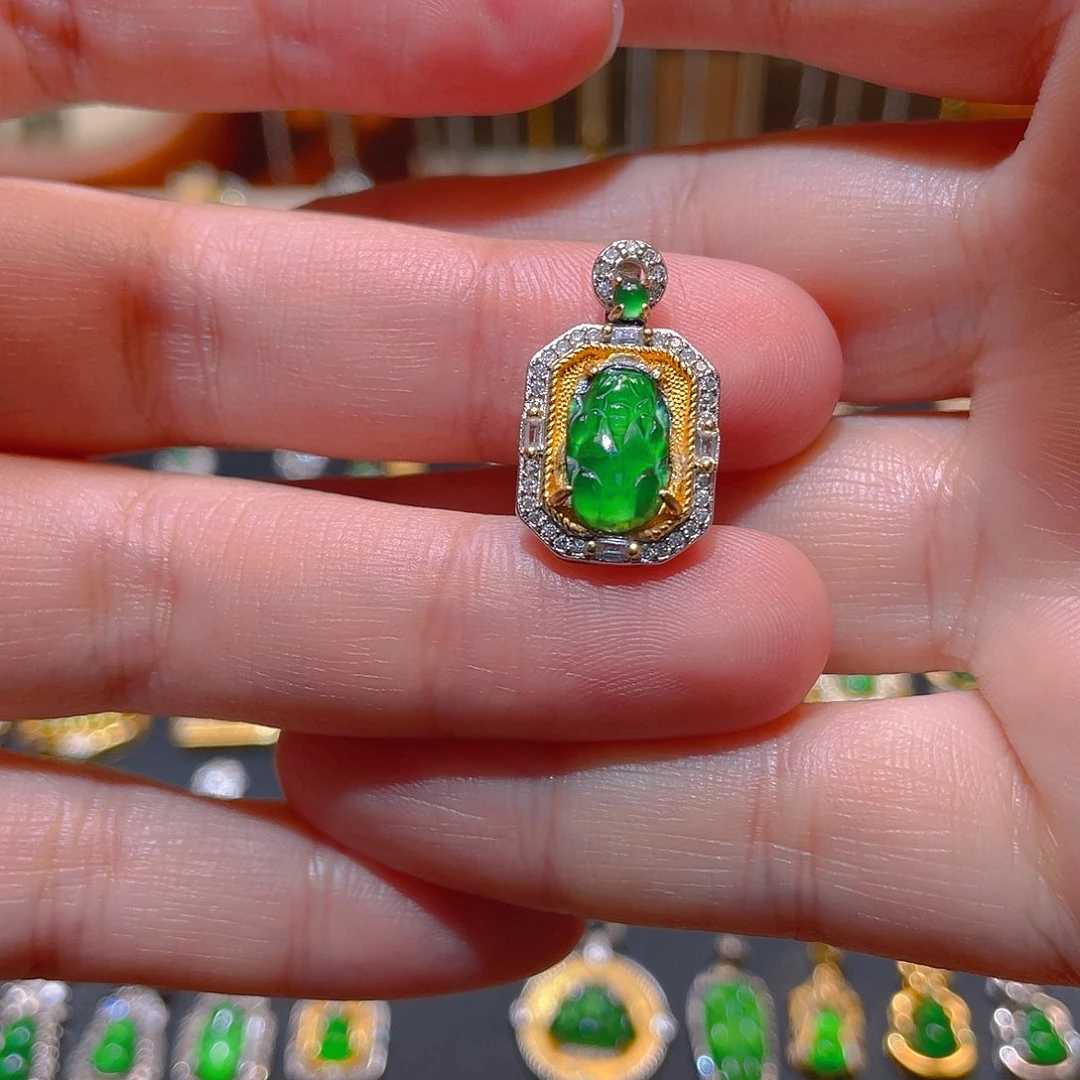 翡翠银S925镶嵌吊坠(不含链)