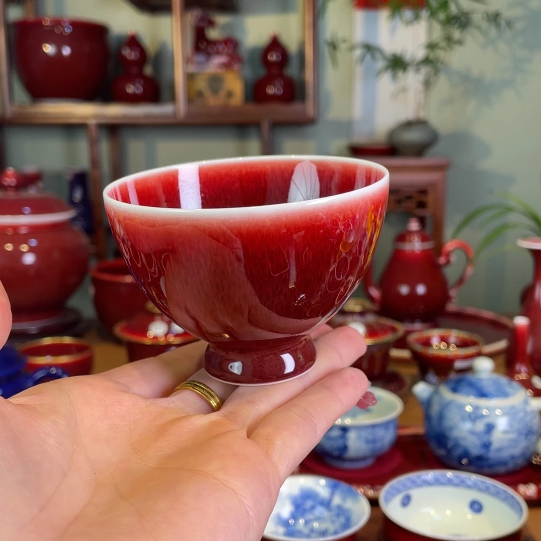 清欢雅玩原矿郎红福利鸡心杯