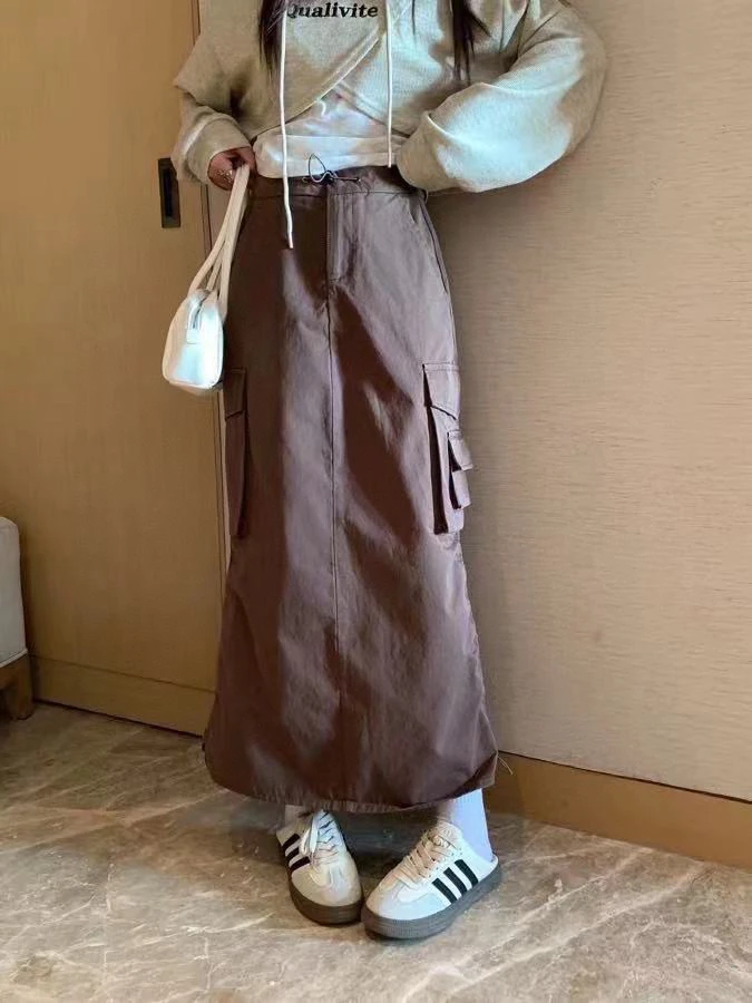 有货彩虹#66285春季福利洗水背后开叉半身工装裙，裙长：84cm