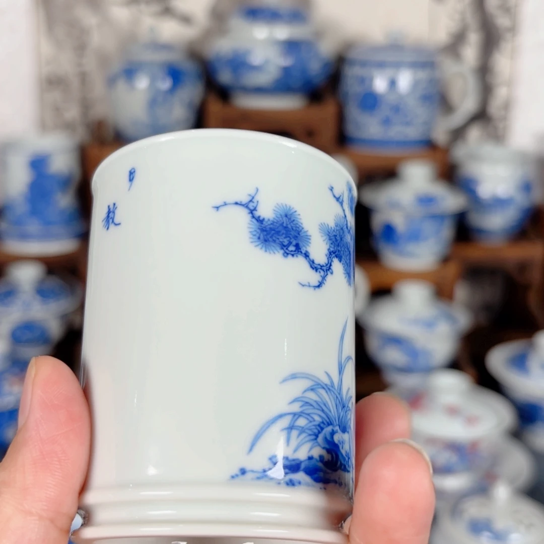 山***程青花瓷器手绘作品陶瓷杯