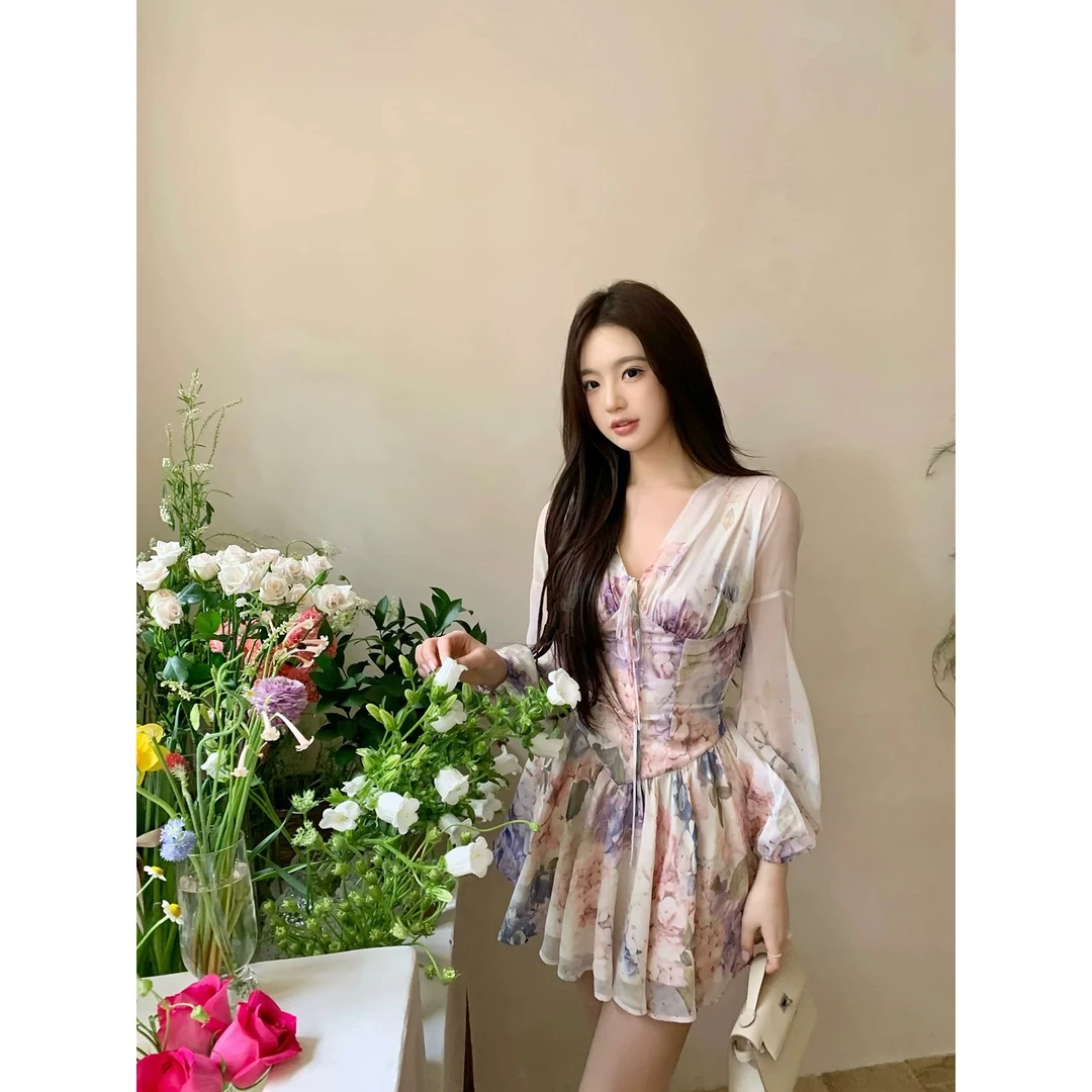 Hotdog 热狗很辣 紫藤花恋 法式连衣裙老钱风显瘦衬衫裙小众气质