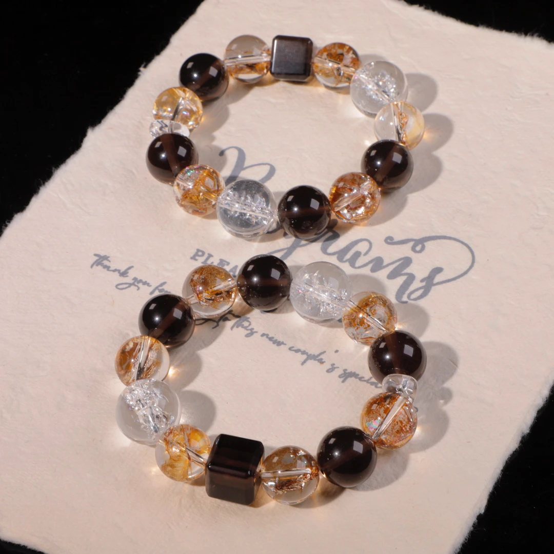 【长岛冰茶】天然水晶金箔胶花茶晶手串女款手链XG6060多样性发一