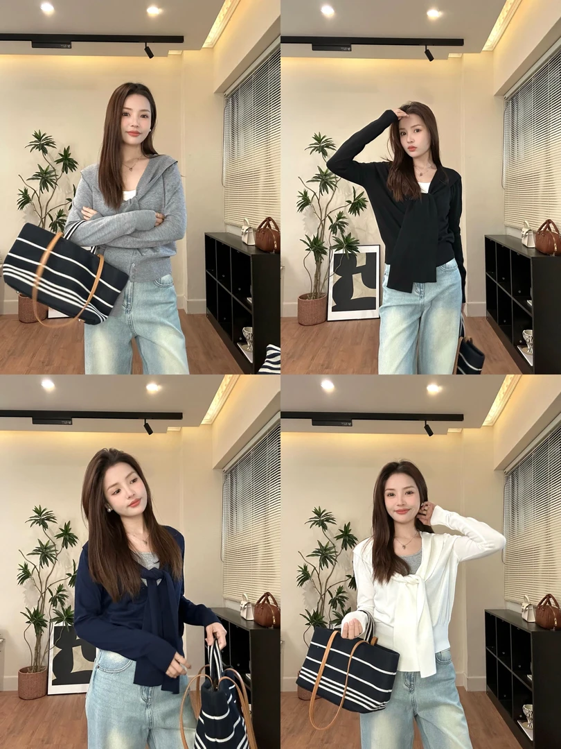 SUAN 初春显瘦气质时尚百搭休闲自带披肩针织毛衣针织衫 TT8214#